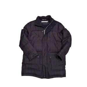 Perry Ellis Charcoal and Beige Plaid Puffer Jacket